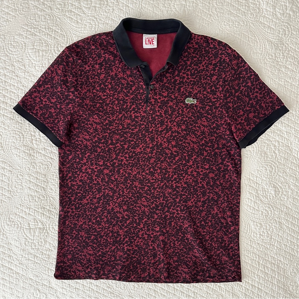 Lacoste Live Rare Men's Red Black Camo Print Polo Shirt Short Sleeve Sz Large